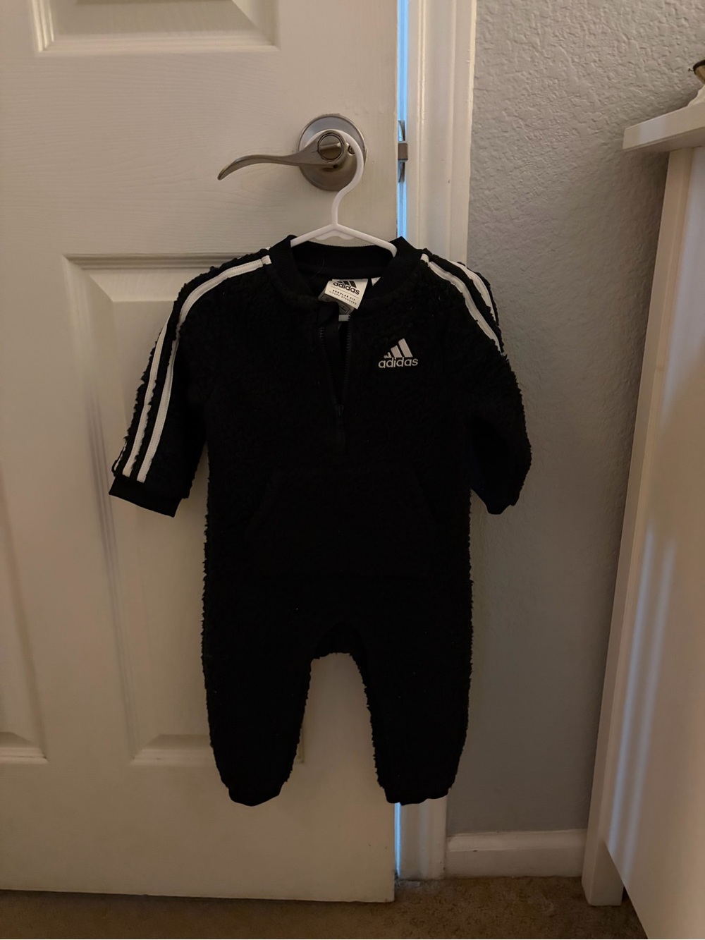 Adidas Black Kids One-Piece Romper with White Stripes
